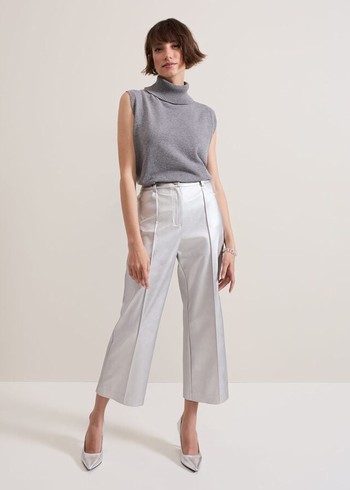 Phase Eight Kenzie Pu Crops Trousers Silver Canada | QYWZKR-318